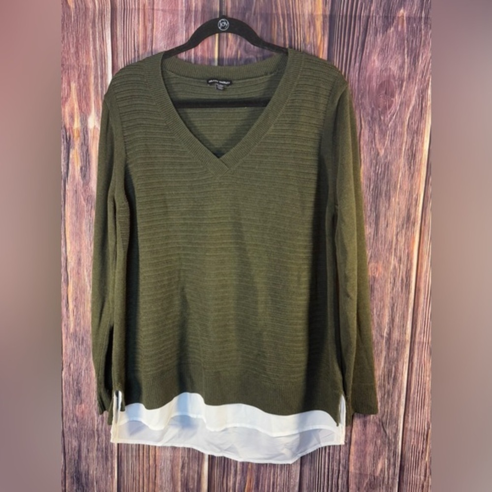 Hilary Radley V-Neck Layered Olive Sweater Women's Size XXL